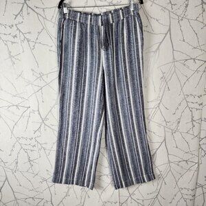 Briggs Blue Striped Linen Blend High Rise Wide Leg Pants